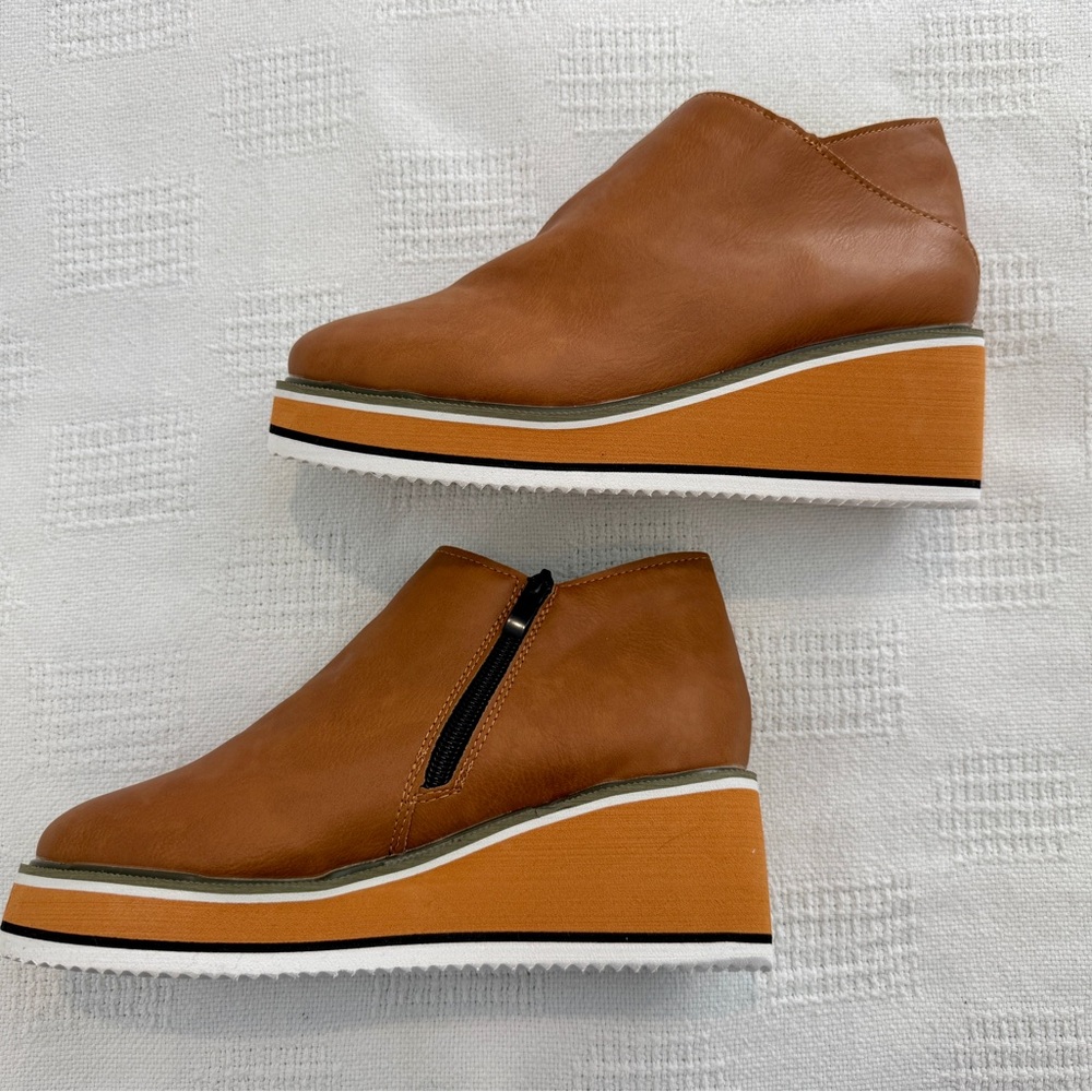 Brown Ankle Boots with Wedge Heel Size 7